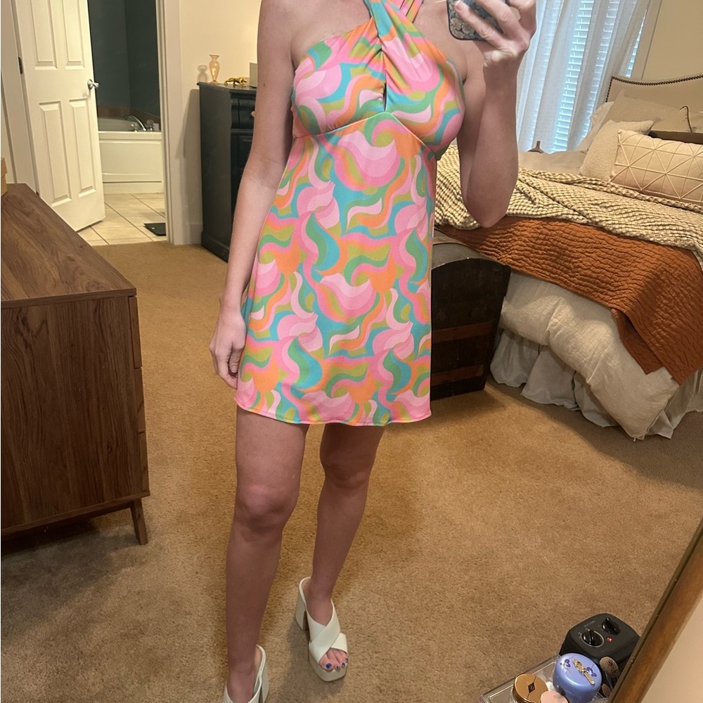 Colorful Swirl Halter Dress
